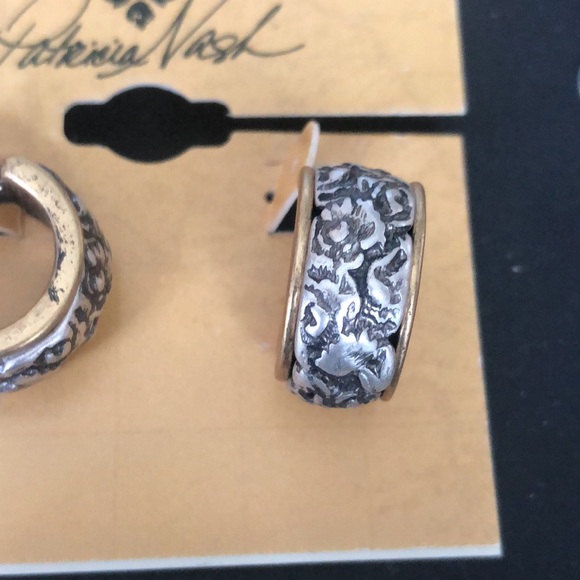 Patricia Nash Not So Basics Tooled Inset Hoop Earrings Two Tone NWT - Picture 5 of 12